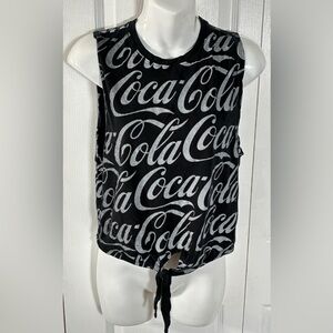Coca Cola by Mighty Fine Sleeveless Logo Front Knot Tie Tank Top